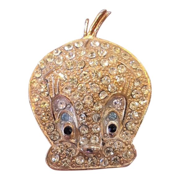 Warner Brothers Tweety Bird 1989 Goldtone Rhinetstone Pendant Brooch - Picture 1 of 6
